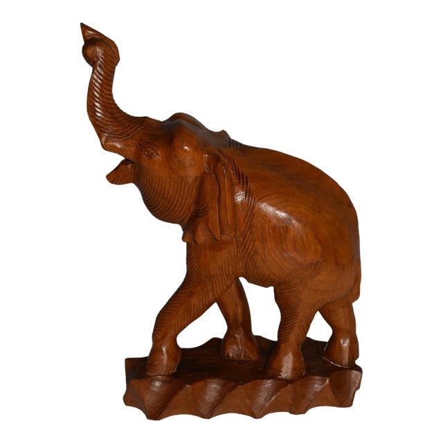 Vtg. Carved Wood Elephant Statue For Sale