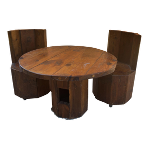 Rustic Knotty Pine Cabin Cottage Table & Chairs Handmade Kitchen Dining Set of 3