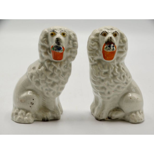 White Antique English Staffordshire Dogs With Baskets, a Pair For Sale - Image 8 of 9