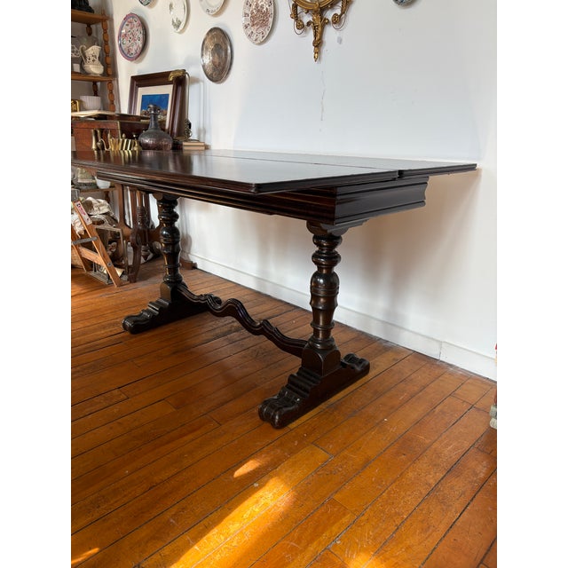 Antique Mahogany Expanding Library Trestle Table With Storage | Chairish