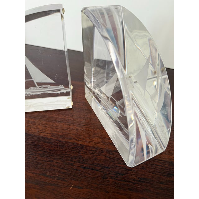 1980s Lucite Sailboat Bookends - A Pair For Sale - Image 5 of 11