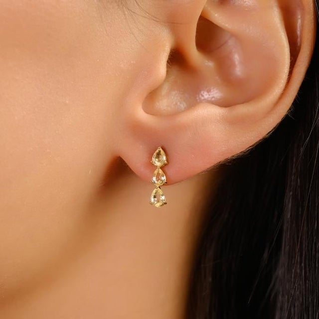Metal Handcrafted 1.16 Ct Pear-Cut Yellow Sapphire Drop Stud Earrings in 14k Yellow Gold- A Pair For Sale - Image 7 of 13