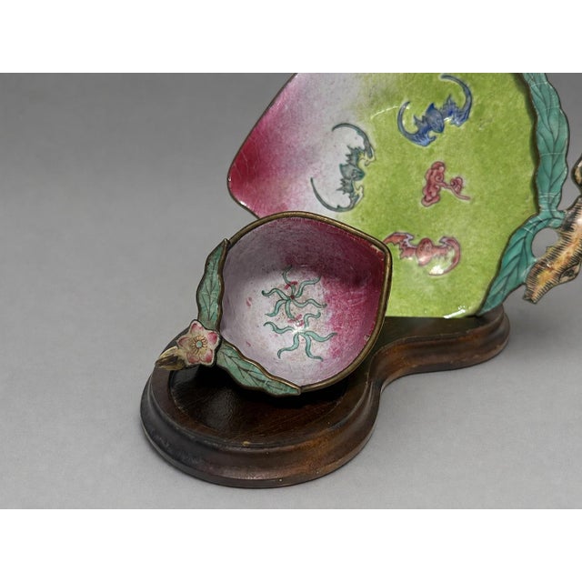 Pair, Qing Dynasty Chinese Canton Enamel 'Peach' Cups and Saucers For Sale In Providence - Image 6 of 6