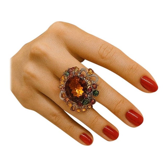 Late 20th Century Bochic “Orient” Vintage Diamond, Citrine & Sapphire Ring Set In 18K Gold & Silve For Sale - Image 5 of 9