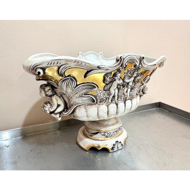1960s Capodimonte White/Gold Gilt Cherub Pedestal Bowl or Planter For Sale - Image 5 of 6