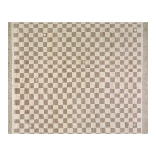 Contemporary Moroccan Checkered Hand Knotted Wool Rug,8'2"X9'8" For Sale