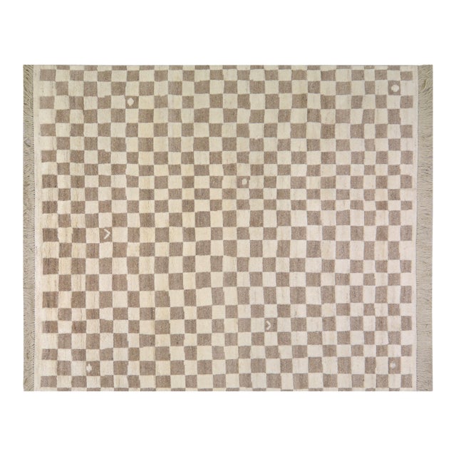 Contemporary Moroccan Checkered Hand Knotted Wool Rug,8'2"X9'8" For Sale