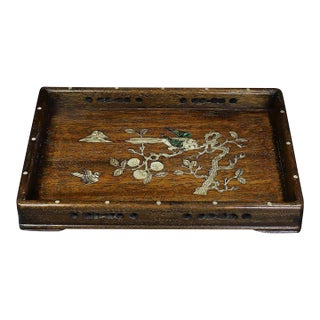 Huali Rosewood Tray Inlaid With Mother-of-Pearl Bird Motif For Sale