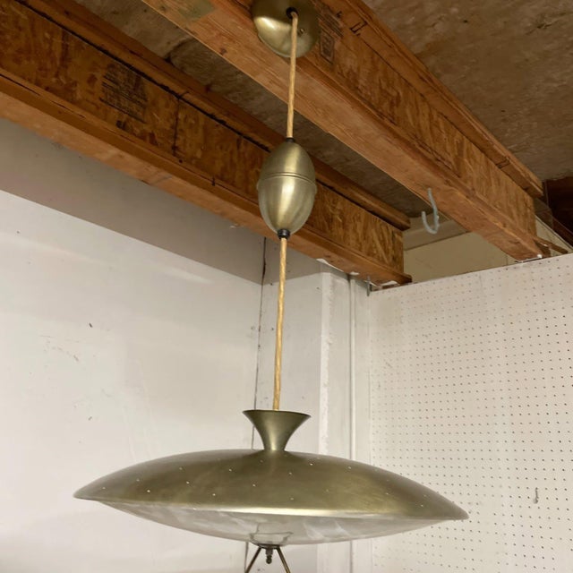 Vintage MCM 18" Brass Pull-Down Saucer Pendant Light For Sale - Image 4 of 6