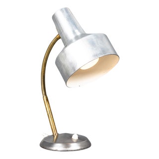 German Bauhaus Kaiser Idell Style Desk Lamp in Silver & Gold With Swan Neck, 1950s For Sale