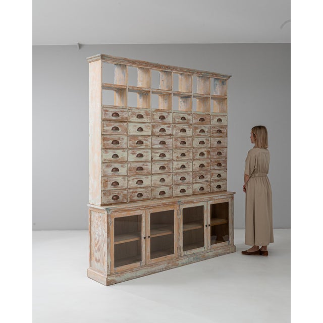 Mid 20th Century Mid 20th Century French Wood Patinated Apothecary Cabinet with Glass Doors For Sale - Image 5 of 18