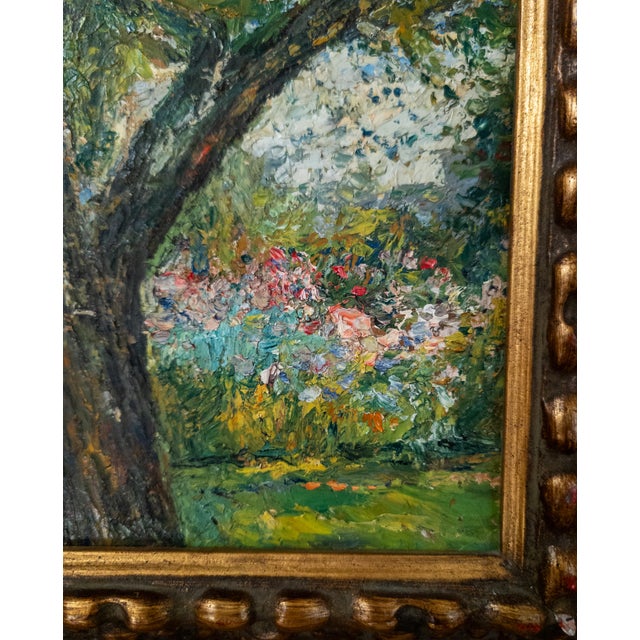 Paper Early 20th Century Impressionist Oil Painting of Flower Garden, Unsigned For Sale - Image 7 of 9