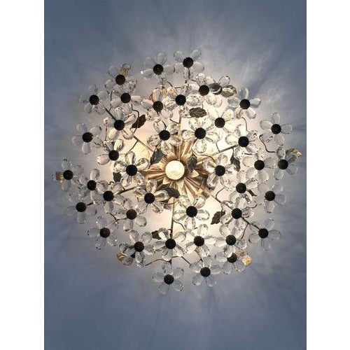 Hollywood Regency Filigree Flush Mount with Crystal Flowers from Maison Baguès, France, 1920s For Sale - Image 3 of 18