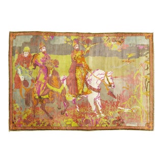 Vintage Zabihi Collection Fluorescent Color Karabagh Pictorial Rug - 4'9" x 7' For Sale