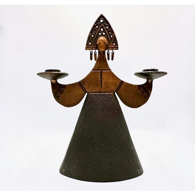 Vintage Figure Lady Dress Copper Candle Holder in the style of Bjorn Wiinblad, 1970s For Sale - Image 9 of 10