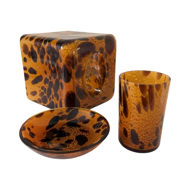 Hollywood Regency 1990s Labrazel Tortoise Murano Glass Tissue Cover, Tumbler & Soap Dish, Italy, Set of 3 For Sale - Image 3 of 11