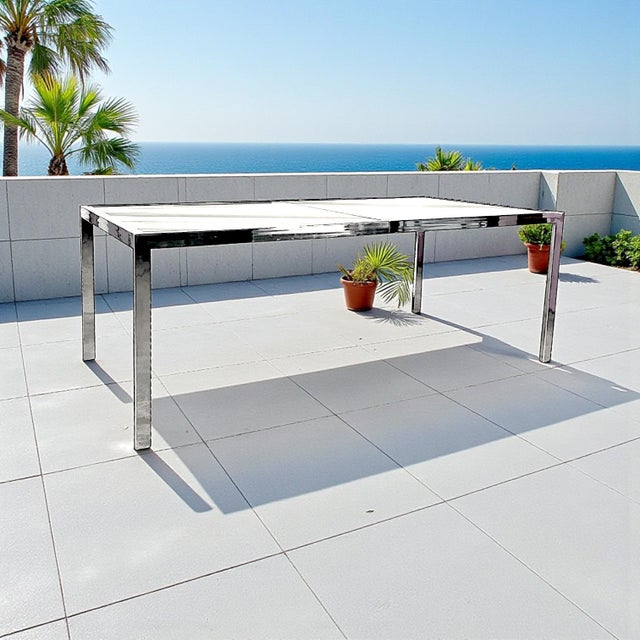 Modernist Milo Baughman for D. I. A. Chrome and Glass Dining Table With 20” Leaf Extension For Sale In Palm Springs - Image 6 of 14