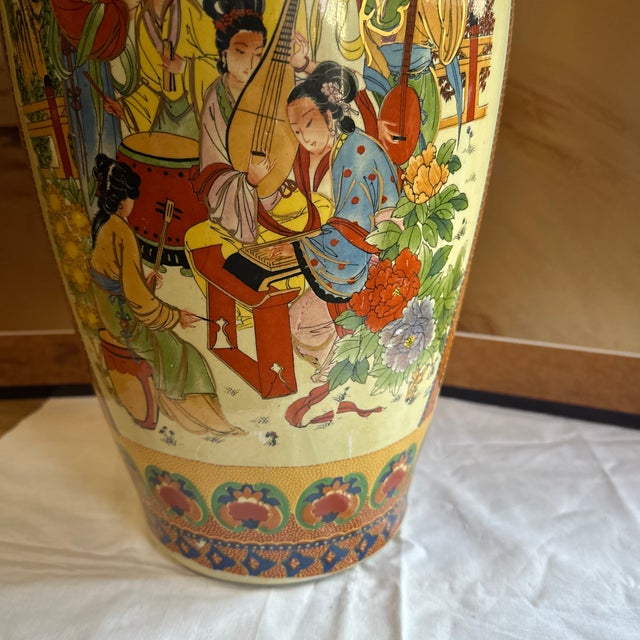 Ceramic Large Vintage Asian Style Hand Painted Satsuma Orange Vase For Sale - Image 7 of 12