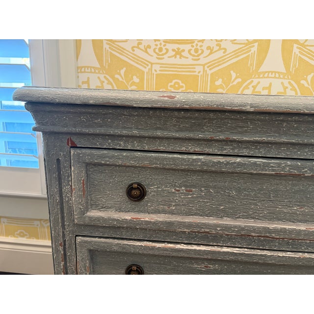 Vintage Rustic 3 Drawer Distressed Blue Gray Dresser For Sale - Image 4 of 10