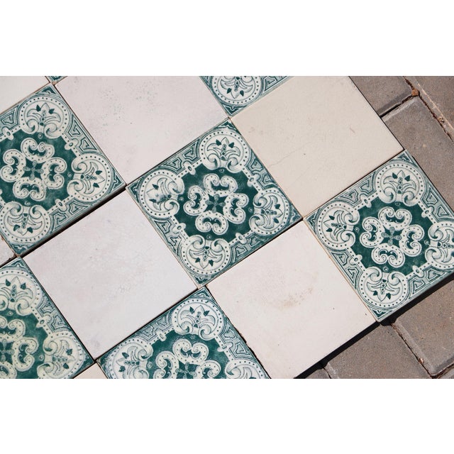 Green 1920s Portuguese Art Deco Tiles Set of 32 Large Green & White Antique Decorative Tiles For Sale - Image 8 of 18