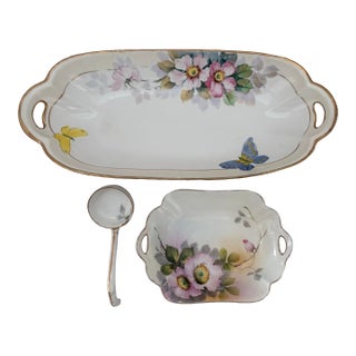 Antique Nippon Kutani Hand-Painted Porcelain Serving Set With Butterflies, C. 1910 For Sale