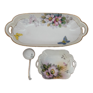 Antique Nippon Kutani Hand-Painted Porcelain Serving Set With Butterflies, C. 1910
