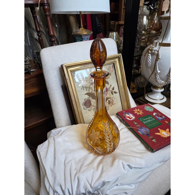 Vintage Cut to Clear Amber Decanter For Sale - Image 10 of 10