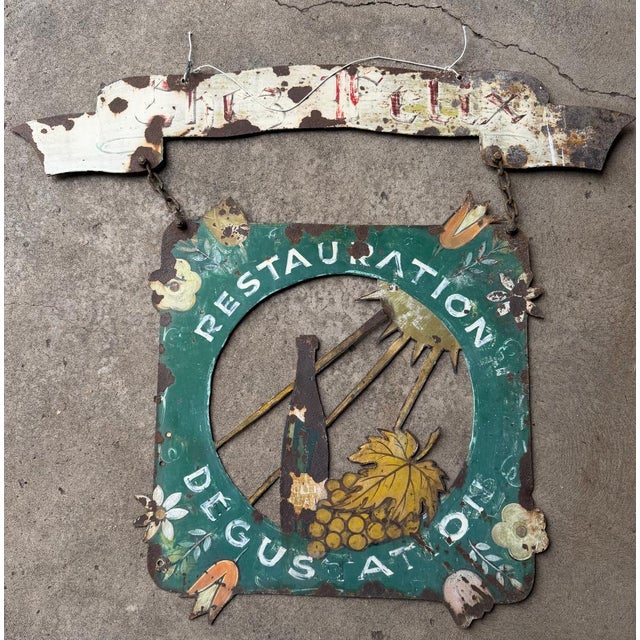 Green 1930s French Iron Restaurant Sign, Vintage Bistro Café Advertising For Sale - Image 8 of 9