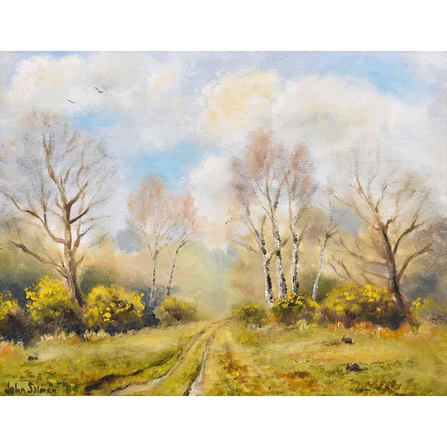 Oil Painting of Gorse on the Common with Trees & Rabbits in Oxfordshire England, by Contemporary British Artist Art...