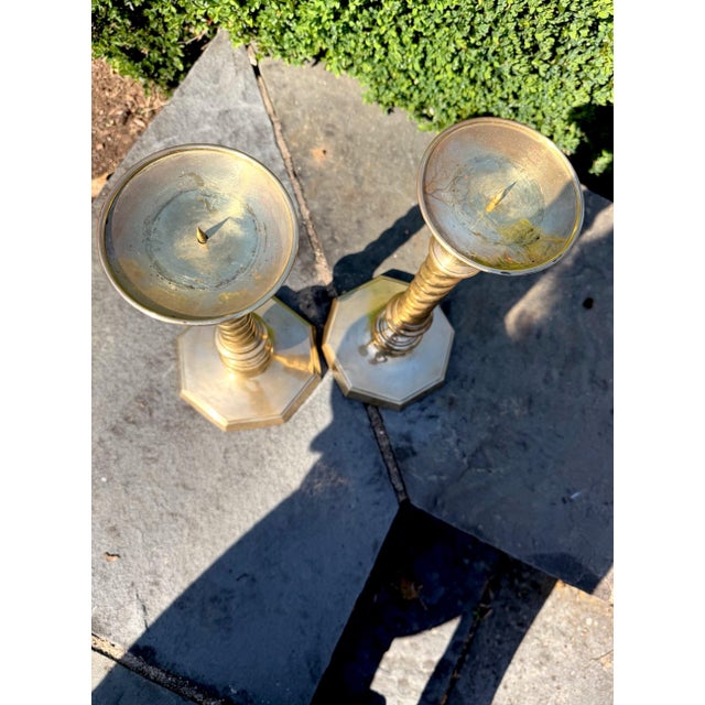 American Late 20th Century Maitland-Smith Pair of Tall Brass Barley Twist Candlesticks For Sale - Image 3 of 7