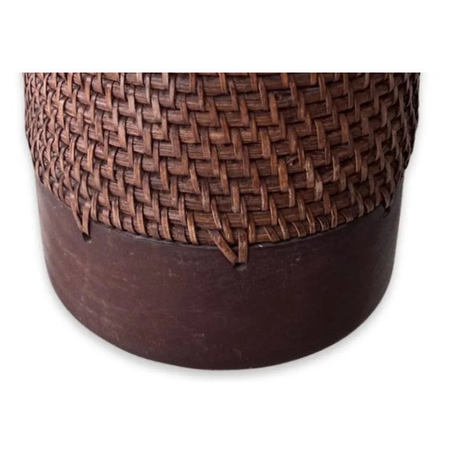 Boho Chic Large Handwoven Rattan and Wood Ginger Jar With Lid From the Philippines For Sale In Miami - Image 6 of 12