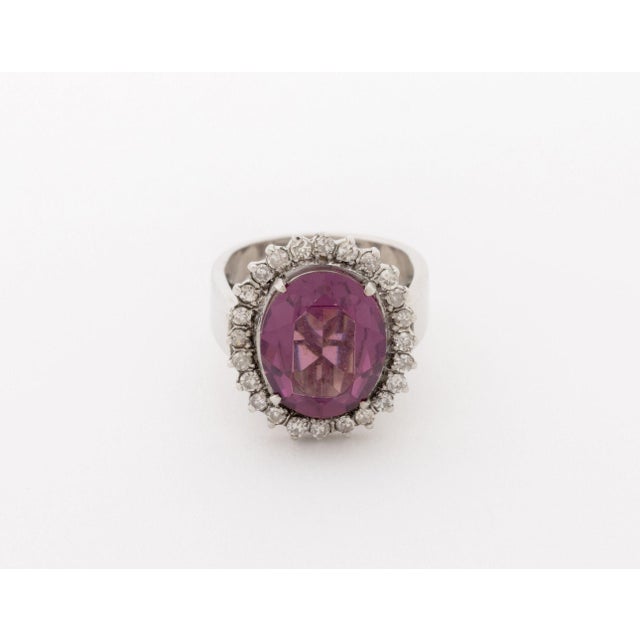 Late 20th Century Purple Gemstone, Diamond, and 10k White Gold Cocktail Ring For Sale - Image 5 of 8