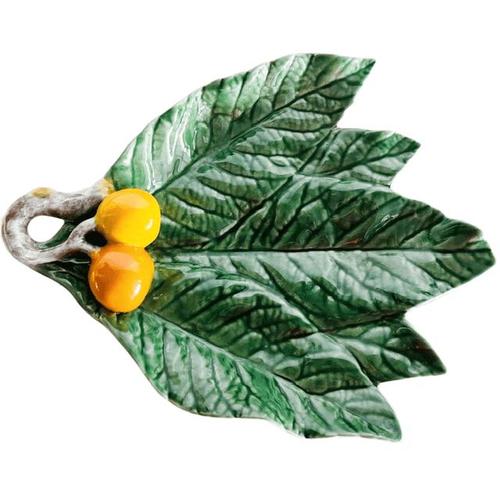 Mid-Century Majolica Leaf Bowl with Medlars from Secla, Portugal, 1970s For Sale - Image 9 of 9