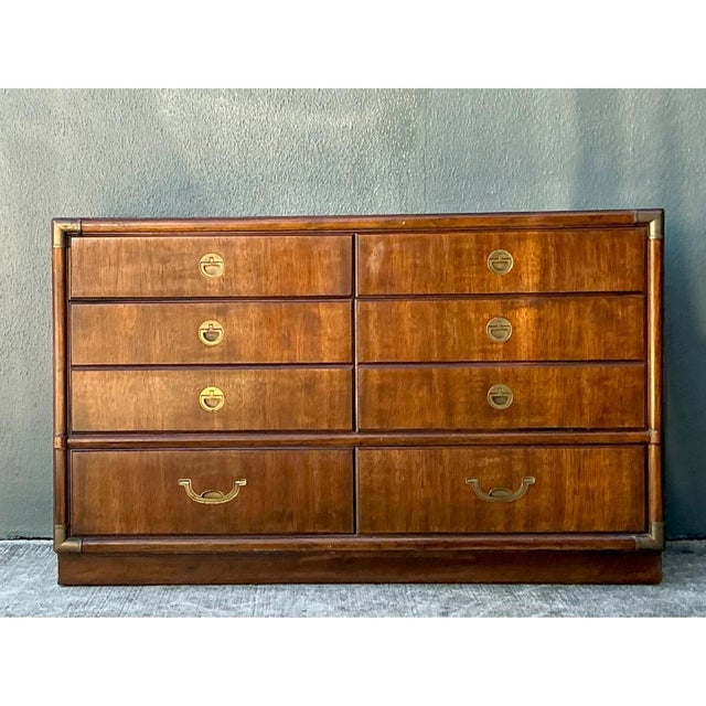 Sienna Vintage Drexel Wood and Metal Campaign Dresser For Sale - Image 8 of 12