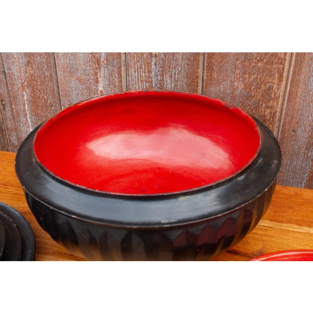 Black Antique Burmese Lacquer Monk Bowl Set For Sale - Image 8 of 10
