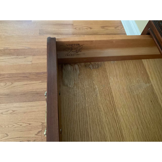 Statton Furniture Statton Americana Cherry Dining Room China Closet, Oval Table W 3 Leaves, 6 Chairs. 2 Armed 4 Side, Server With Hinged Split Top Extention, For Sale - Image 4 of 13
