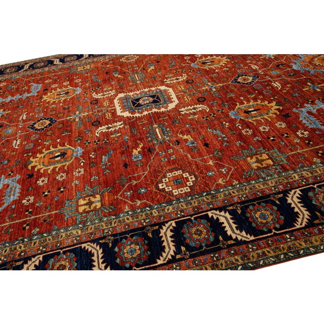 2020s Room Sized Modern Serapi-Style Wool Rug in Rust- Red With Allover Floral Design For Sale - Image 5 of 9