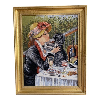 1990s Renoir La Femme Avec Un Chein Woman With Dog Needlepoint in Custom Frame For Sale