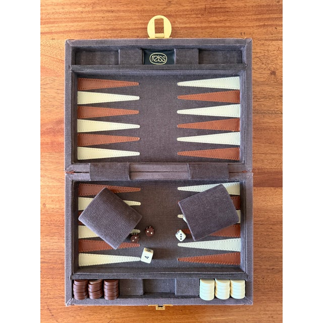 Textile Vintage Corduroy Backgammon Game in Case, Complete For Sale - Image 7 of 7