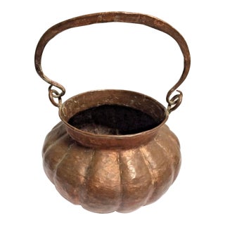Late 19th Century Antique Early American Primitive Handmade Hammered Copper Kettle For Sale