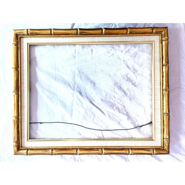 1950s 1950s Giltwood Bamboo-Style Linen Wood Picture Frame For Sale - Image 5 of 13