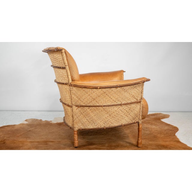 Pacific Green 'Navajo' Cognac Leather & Rattan Lounge Chair For Sale - Image 13 of 18