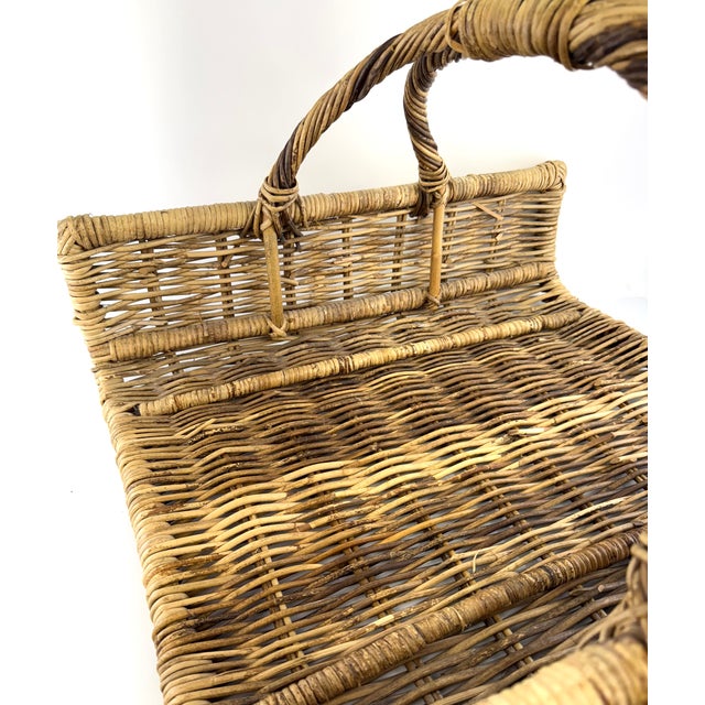 1960s Oversized Vintage French Country Wicker Basket With Twisted Handle – Firewood or Blanket Storage For Sale - Image 5 of 11
