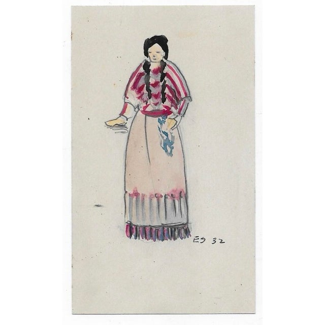 1932 Native American woman painting on a note card by Boston area artist Eunice Starkie. Signed and dated. There are a...
