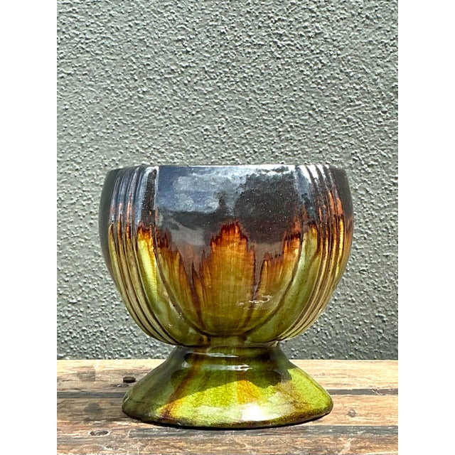 Mid 20th Century Vintage Drip Glaze Ceramic Pedestal Bowl For Sale - Image 5 of 12