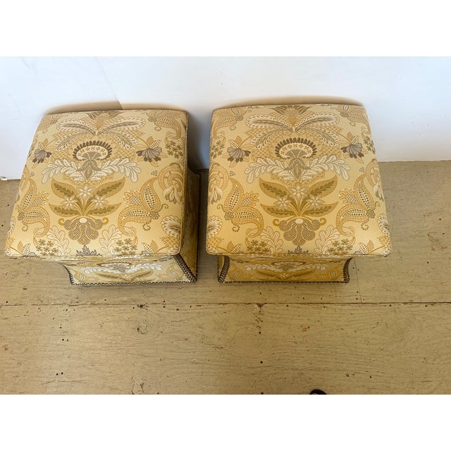 Traditional Lexington Upholstered Stools/Ottomans With Nailheads -a Pair For Sale - Image 3 of 13