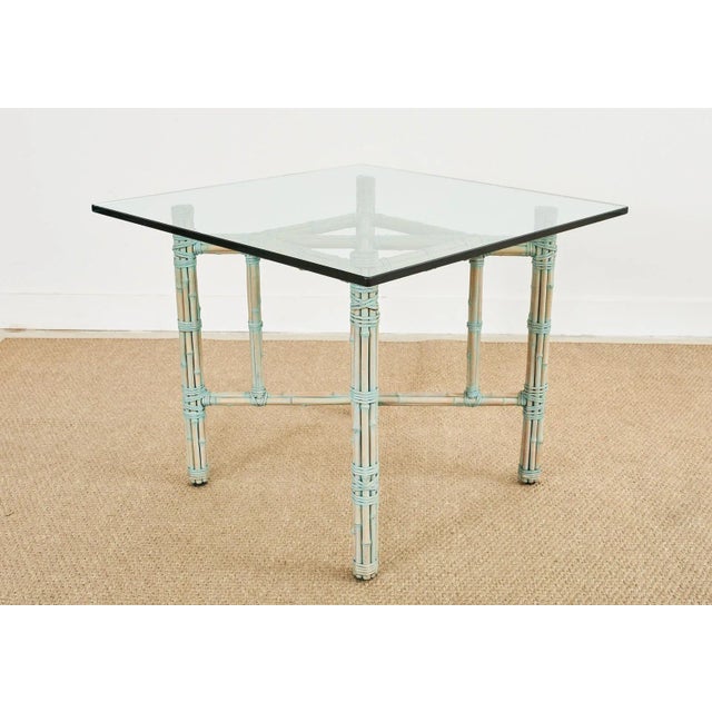 Verdigris McGuire Organic Modern Bamboo Rattan Square Dining Table For Sale - Image 8 of 13