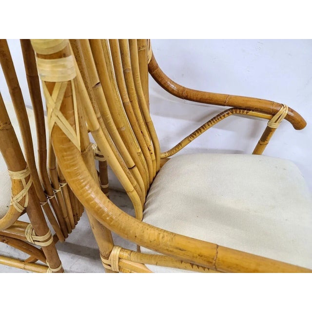 1970s Bamboo Rattan Sculptural Dining Chairs - Set of 4 For Sale - Image 10 of 12