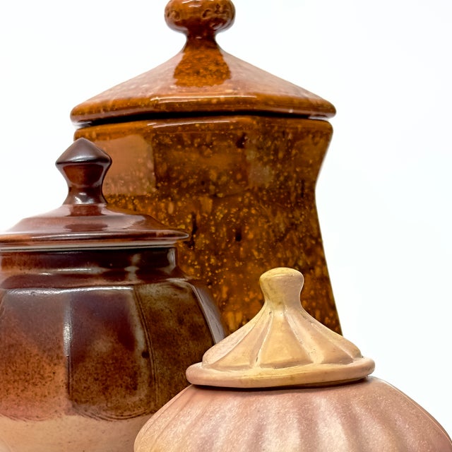 Hand-Made Faceted Earthenware Container Curation - Group of 3 For Sale - Image 11 of 12