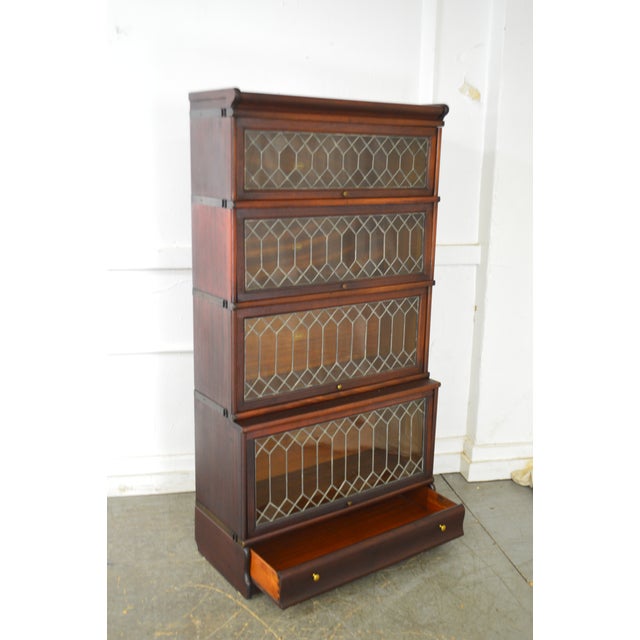 Macey Antique Mahogany Leaded Glass 4 Section Stacking Barrister